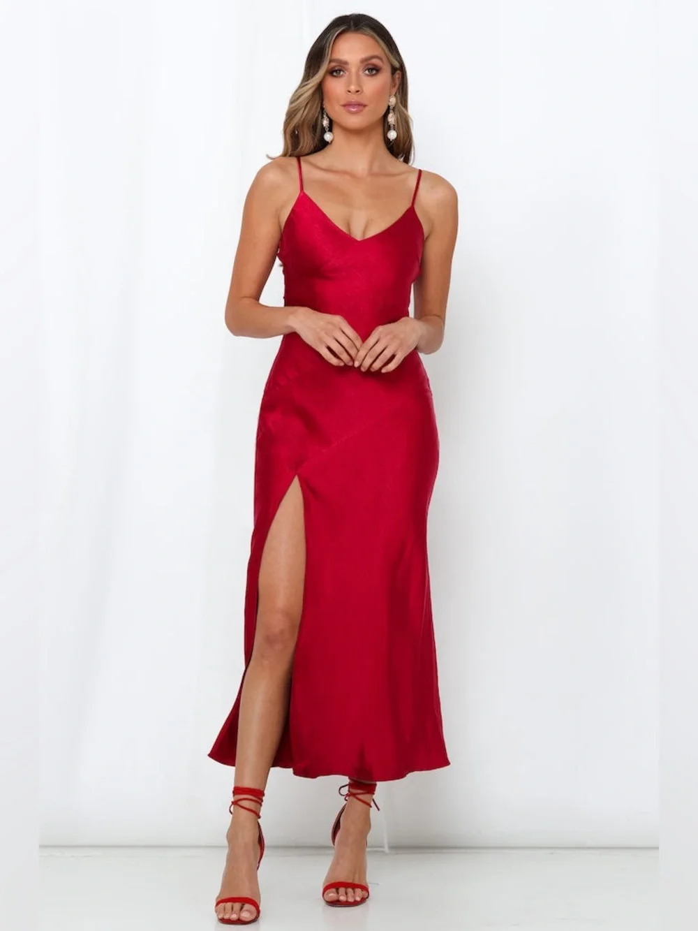 Hello Molly Wine Red Satin Slip Dress NWT